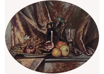 Natura morta ovale con frutta e farfalle Natura morta ovale con frutta e farfalle